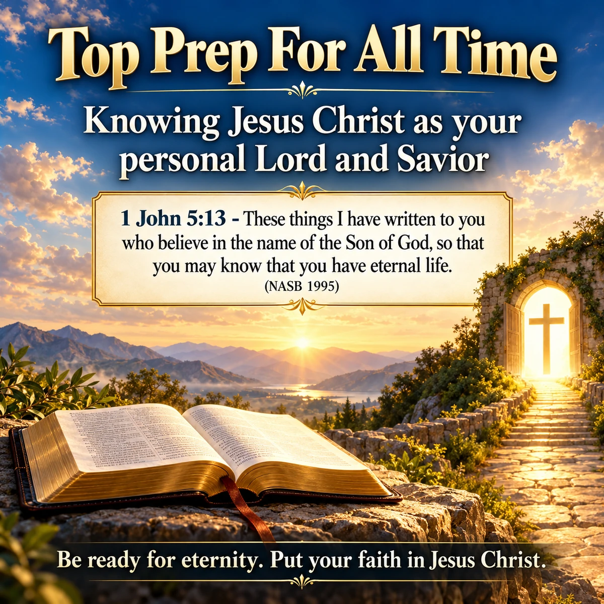 Top Prep For All Time image featuring the promise of eternal life in Jesus Christ from 1 John 5:13