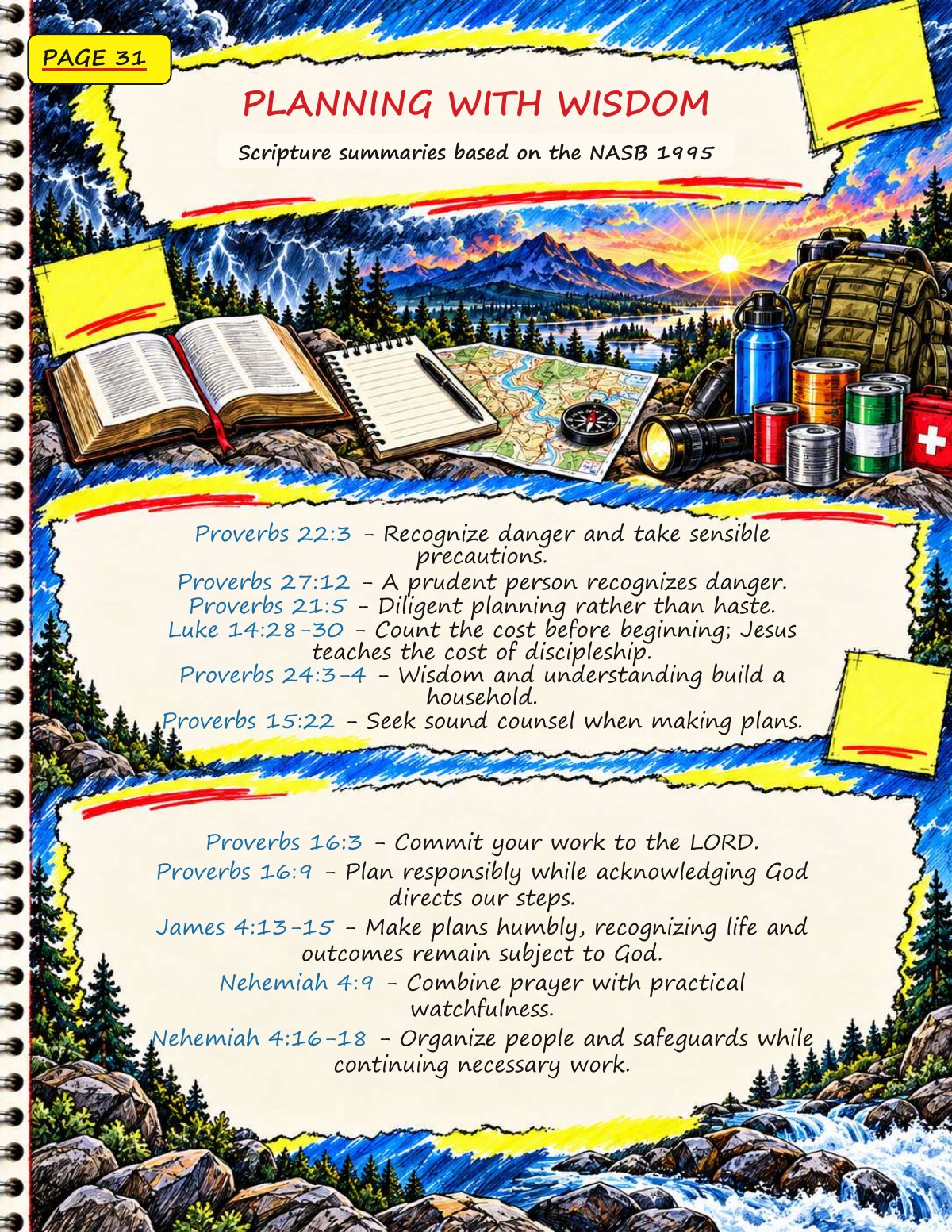 Planning With Wisdom page from the Ready or Not guide, connecting practical preparation with Scripture